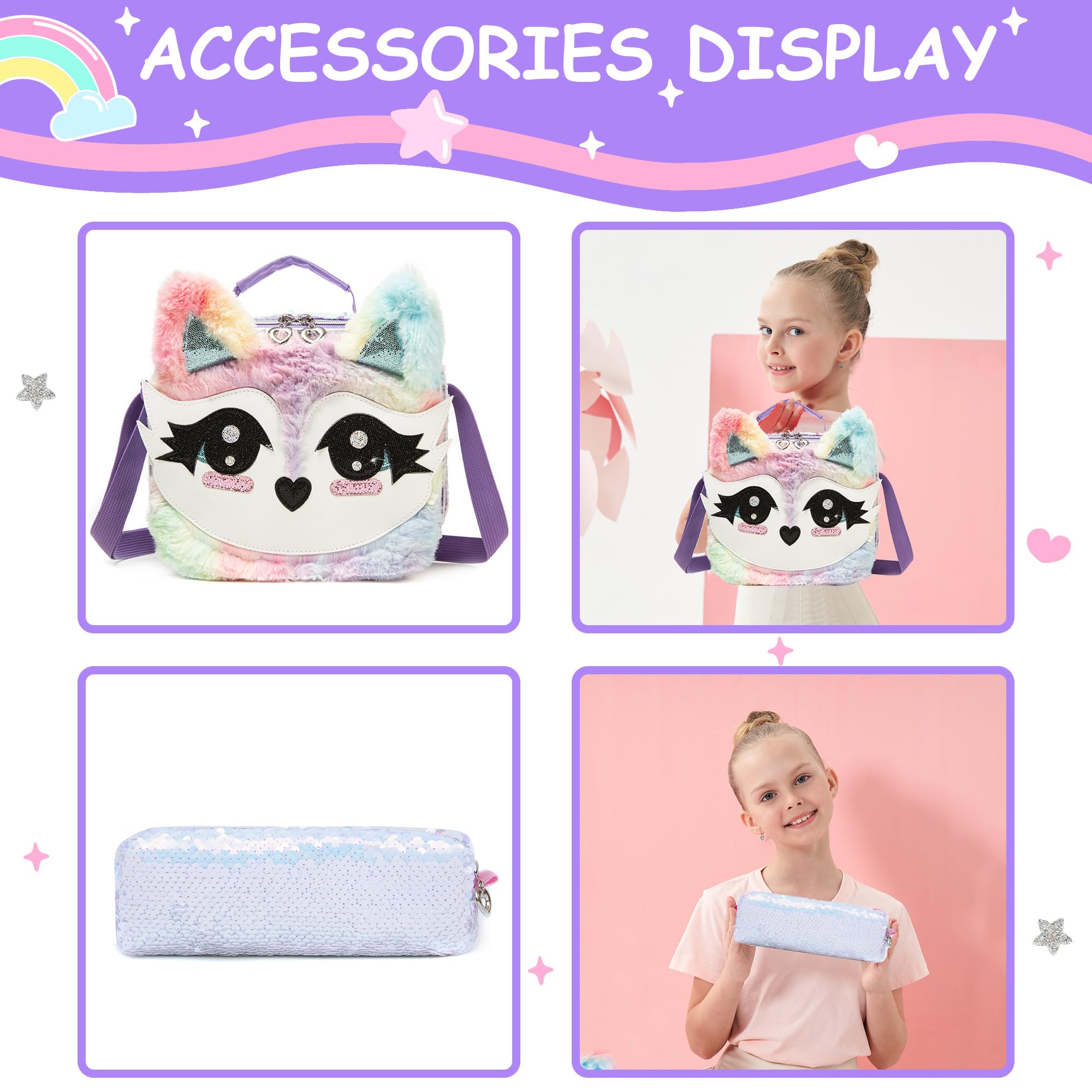 Meetbelify Rolling Backpack for Girls Backpacks with Wheels for Elementary School Students Kids 3 in 1 Travel Luggage Suitcase with Lunch Box Pencil Case for Girls Age 8-10 Cute Panda