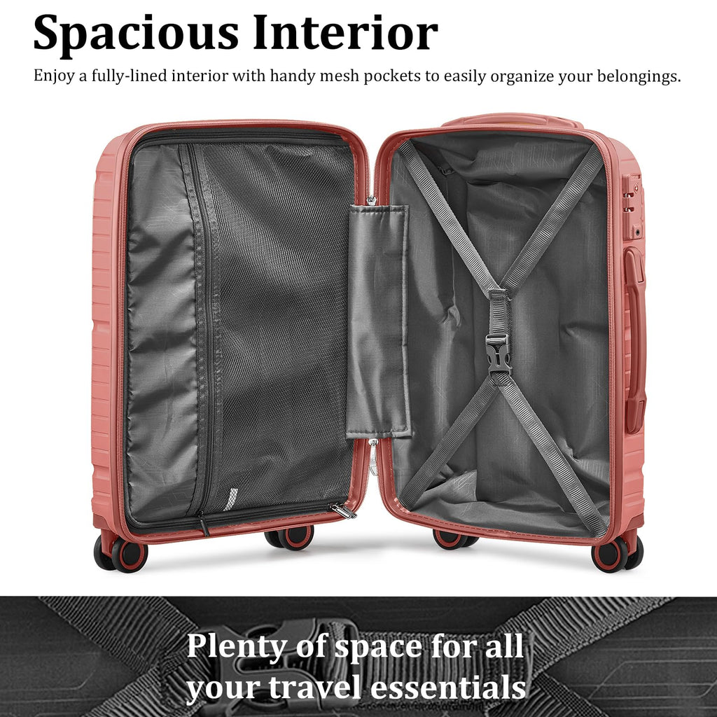 Joyway Luggage Sets 5 Piece PP Hardshell Carry on Suitcase, Travel Lightweight Carry-on with Double Spinner Wheels and TSA Lock, Rose Gold