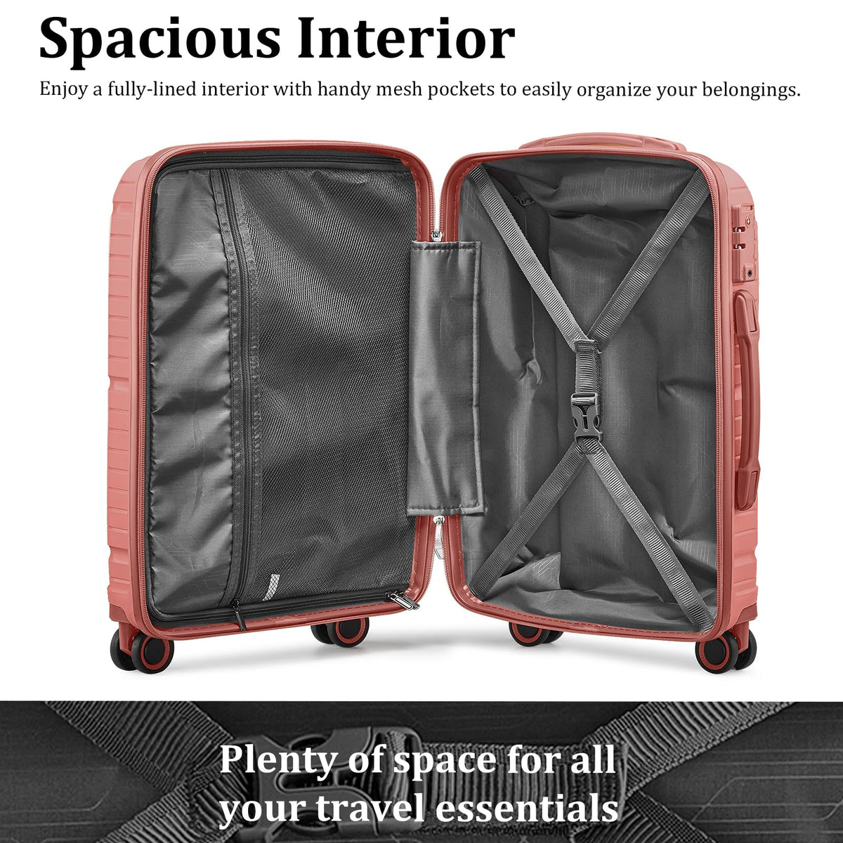Joyway Luggage Sets 5 Piece PP Hardshell Carry on Suitcase, Travel Lightweight Carry-on with Double Spinner Wheels and TSA Lock, Rose Gold