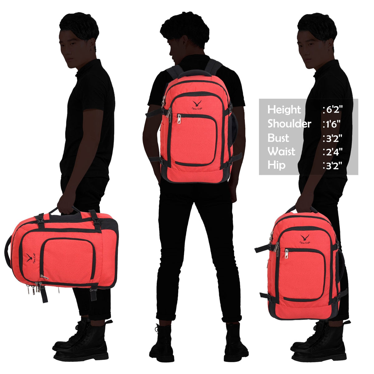 Hynes Eagle Travel Backpack 40L Flight Approved Carry on Backpack, Scarlet 2017
