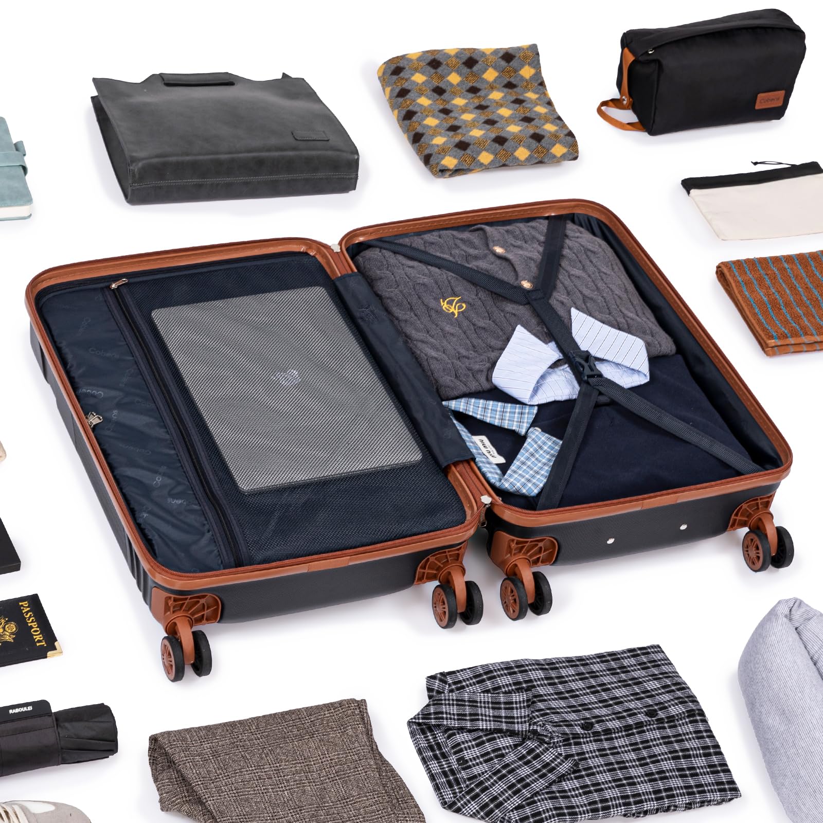 Cobens Luggage Sets 5 Piece with Spinner Wheels, Lightweight Hardshell Suitcases Set with Lock for Men and Women, Carry on Luggage Travel Set with Durable ABS Hard Case