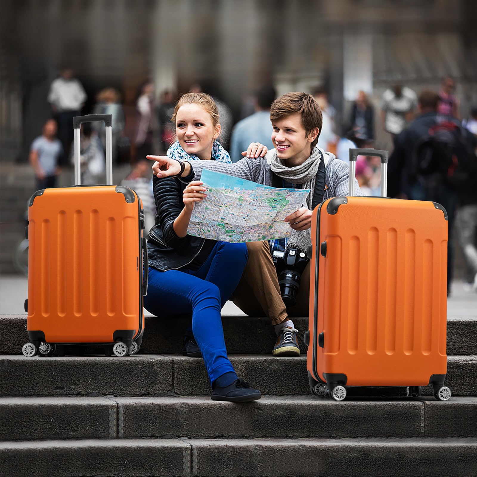 Karl home 3-Piece Luggage Set Travel Lightweight Suitcases with Rolling Wheels, TSA lock & Moulded Corner, Carry on Luggages for Business, Trip, Orange (20"/24"/28")