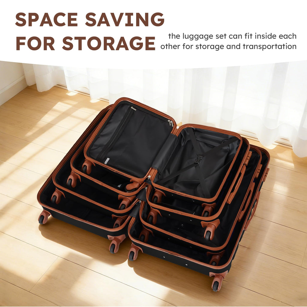 Suitour 4 Piece Luggage Sets, Hard Shell Suitcase Set with Spinner Wheels 16 20 24 28inch Travel Sets(Black Tan)