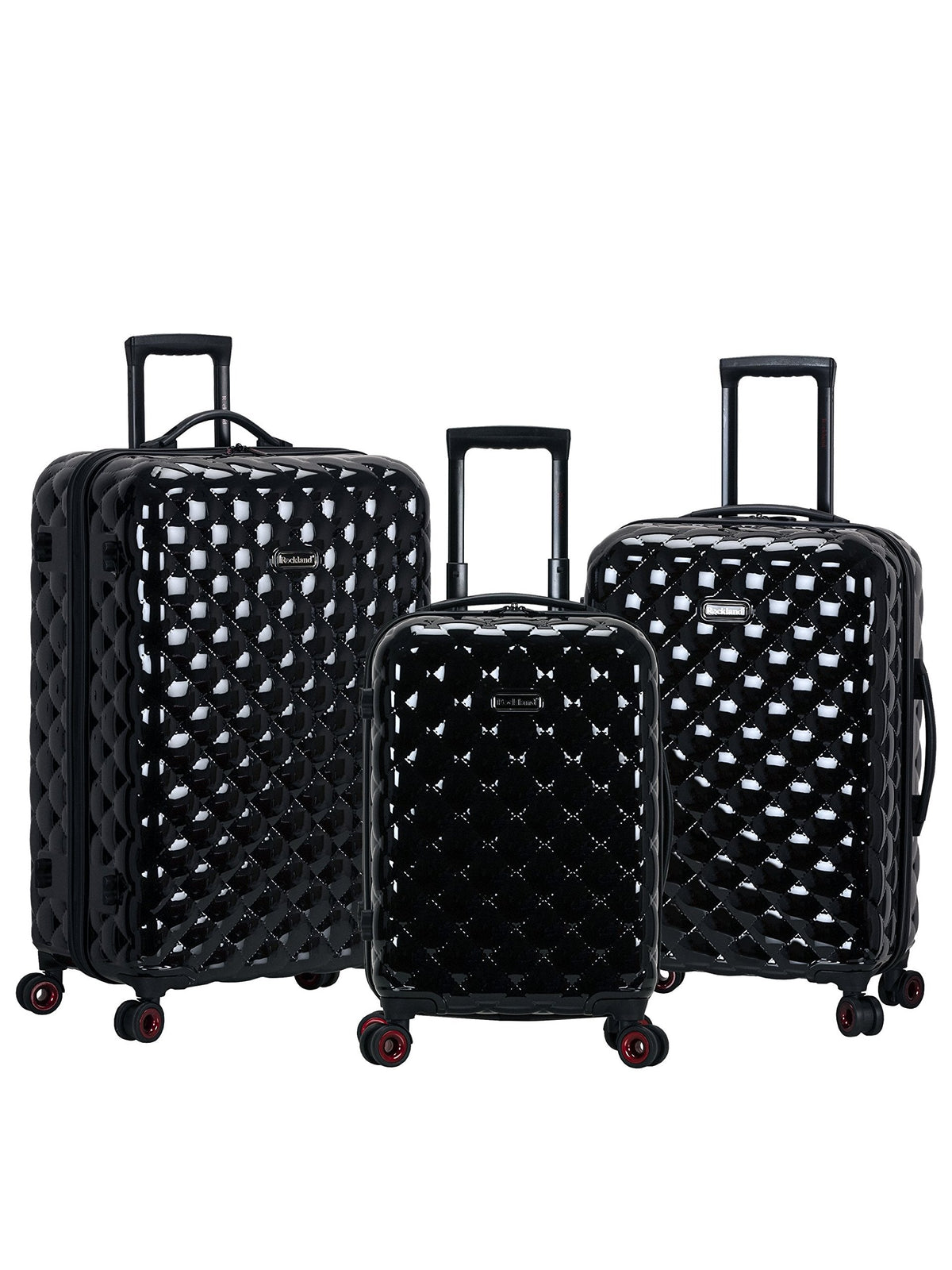 Rockland Quilt Hardside Spinner Wheel Luggage Set, Black, 3-Piece Set (20/24/28)