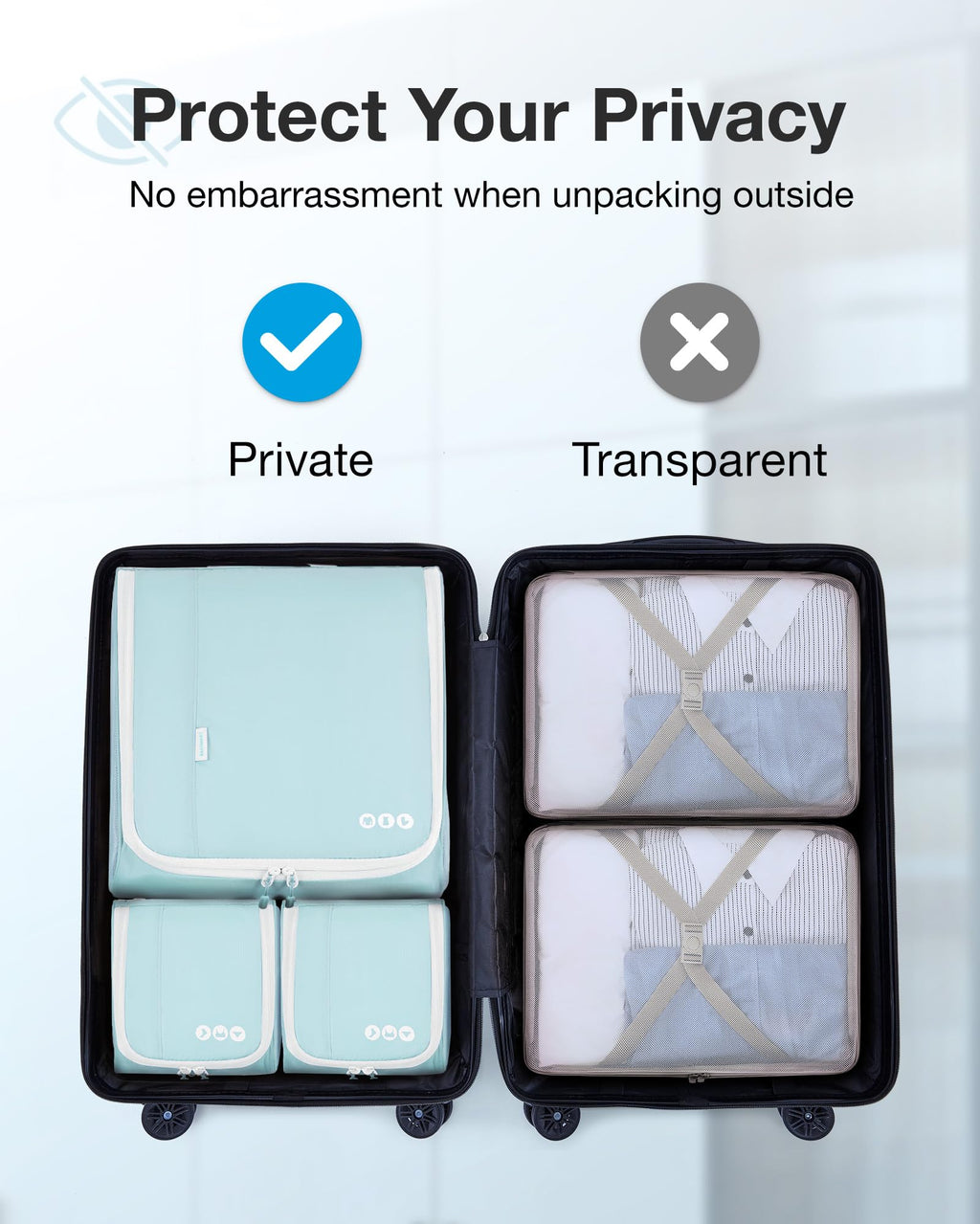 BAGSMART Keep Shape Packing Cubes for Travel, 6 Set Travel Cubes for Packing, Lightweight Suitcase Organizer Bags Set for Travel Essentials Sky Blue