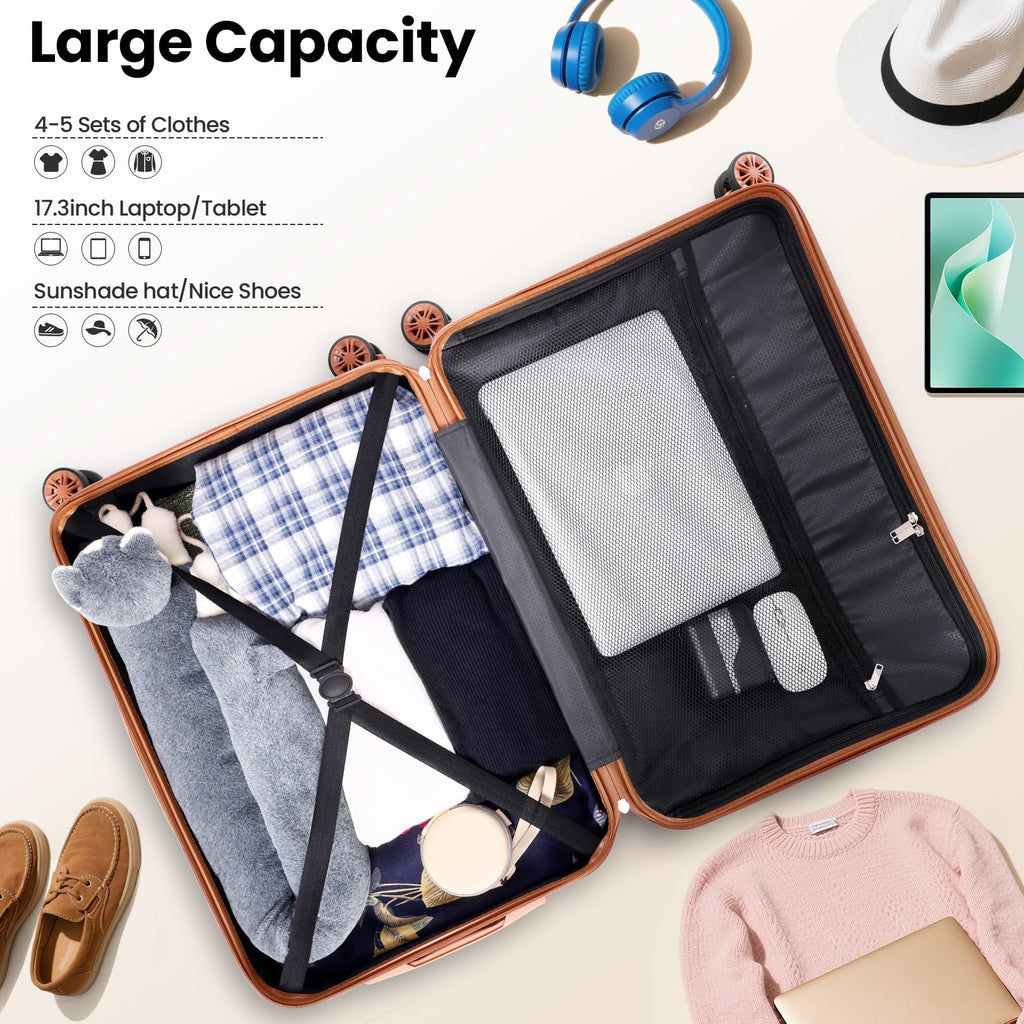 Hoteel luggage Sets 4 Piece Carry on Luaagae Suitcases with Spinner Whells & TSA Lock (4-YEAR WARRANTY), Carry on Suitcase ABS+PC Hard Shell Lightweight Travel Suitcases(13in/20in/DB/TB, Black)