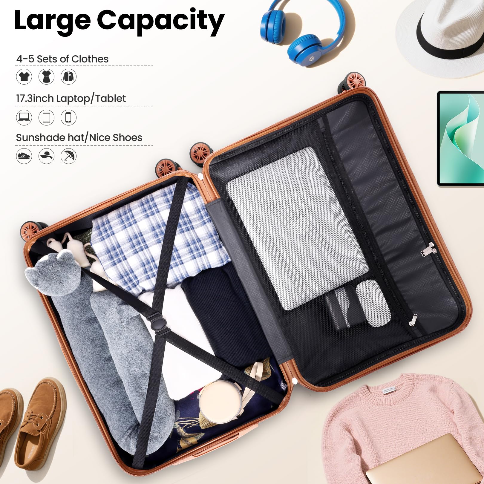 Hoteel luggage Sets 4 Piece Carry on Luaagae Suitcases with Spinner Whells & TSA Lock (4-YEAR WARRANTY), Carry on Suitcase ABS+PC Hard Shell Lightweight Travel Suitcases(13in/20in/DB/TB, Black)