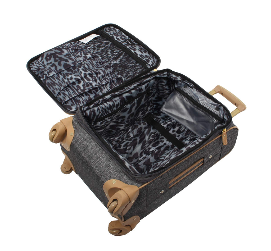 Nicole Miller New York Designer Luggage Collection - Large 28 Inch Expandable Softside Suitcase - Lightweight Checked Bag With 4-Rolling Spinner Wheels (Paige Silver)