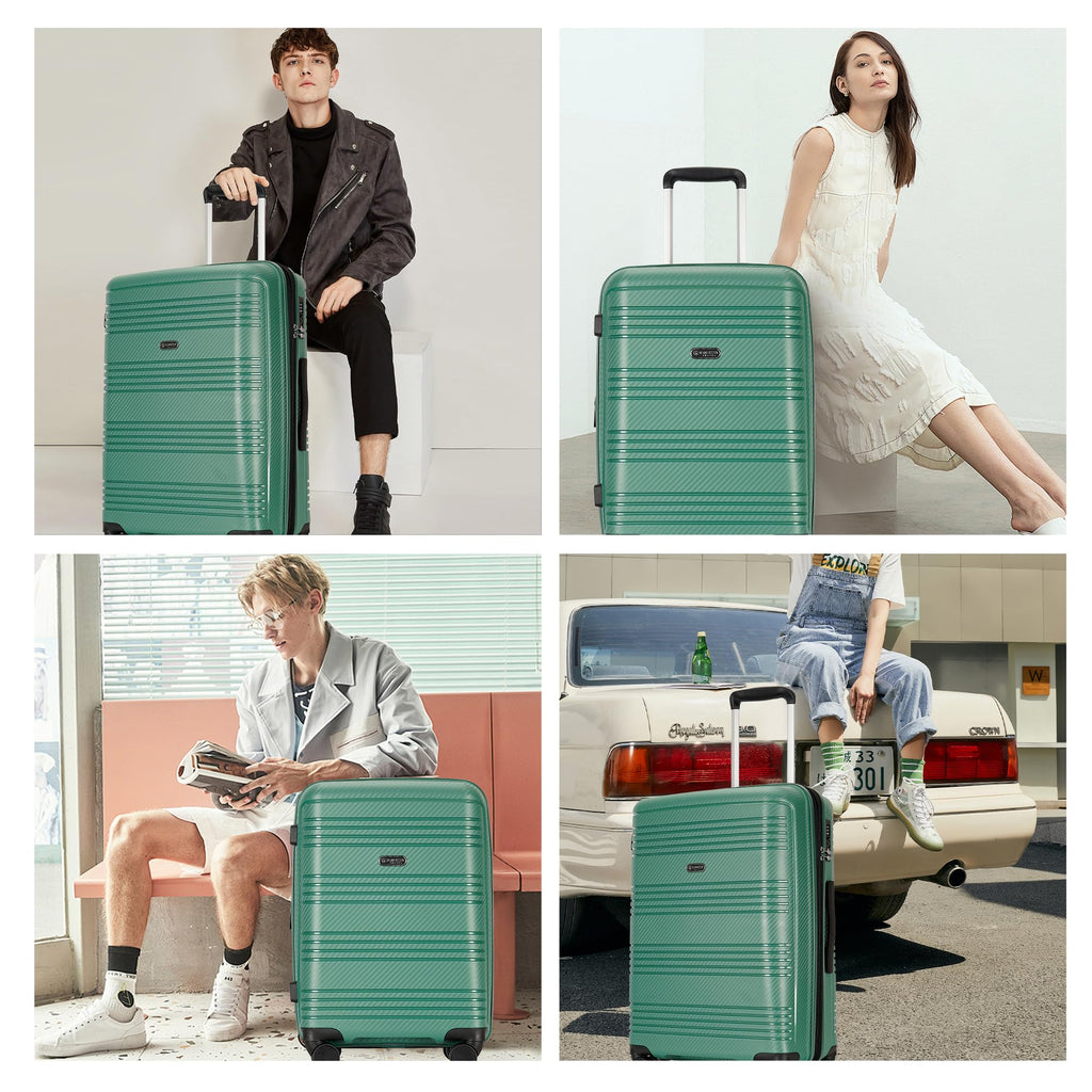 GinzaTravel 4 Piece Hardshell Expandable Luggage Sets with Spinner Wheels TSA Lock,Large Suitcases with Wheels, 20inch 25inch 29inch, Green