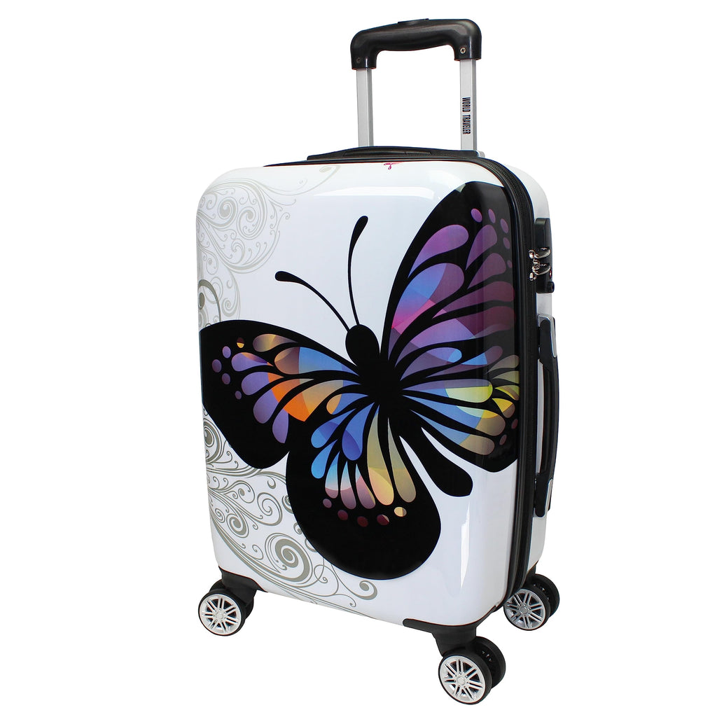 World Traveler Butterfly 20-Inch Carry-On Polycarbonage Hardside Expandable Spinner Luggage with Enhanced Wheel System