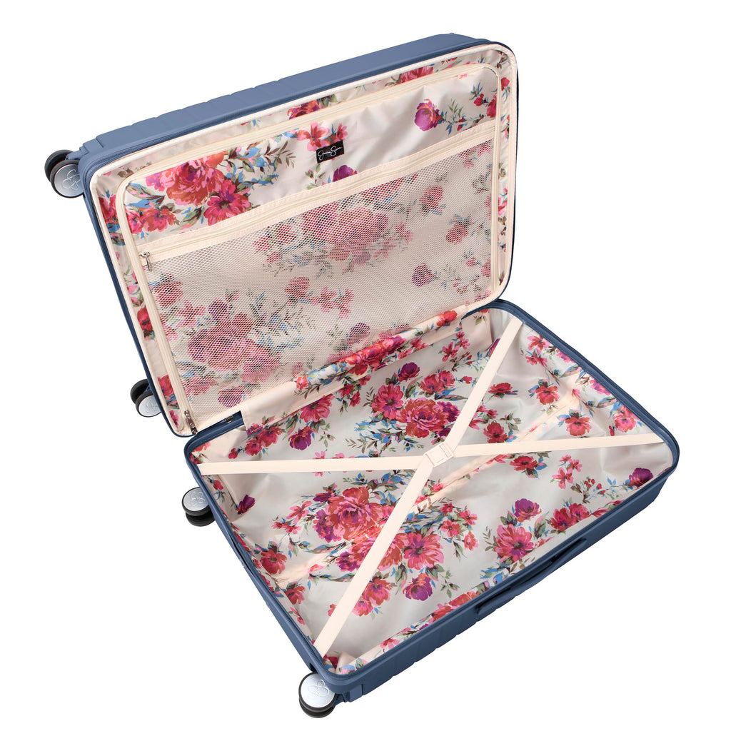 Jessica Simpson Countryside 2-Piece Set (21" & 30") Expandable 8-Wheel Spinner Large Checked Luggage Suitcase, Oceanview