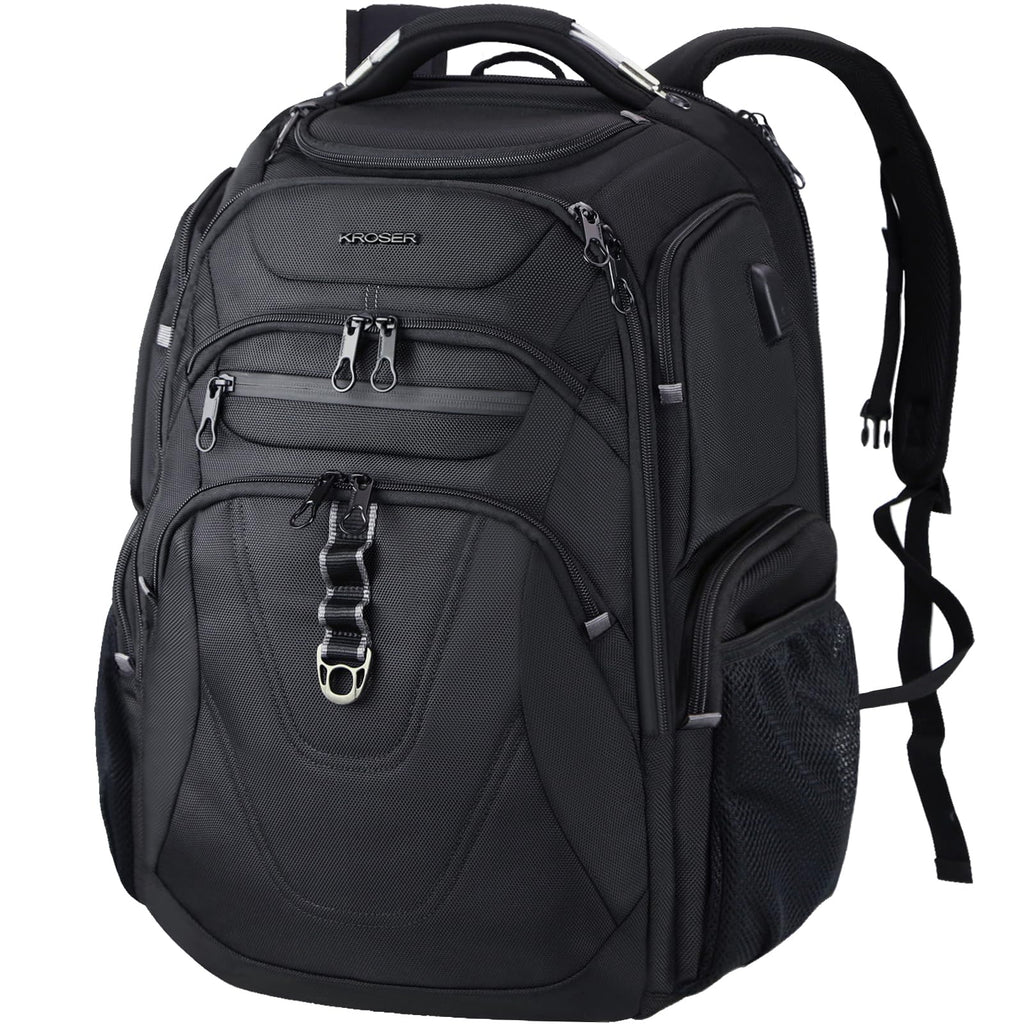 KROSER TSA Friendly Travel Laptop Backpack 18.4 inch XXXL Gaming Backpack Water-Repellent College Daypack Business Backpack with RFID Pockets & USB Port for Men/Women-Black