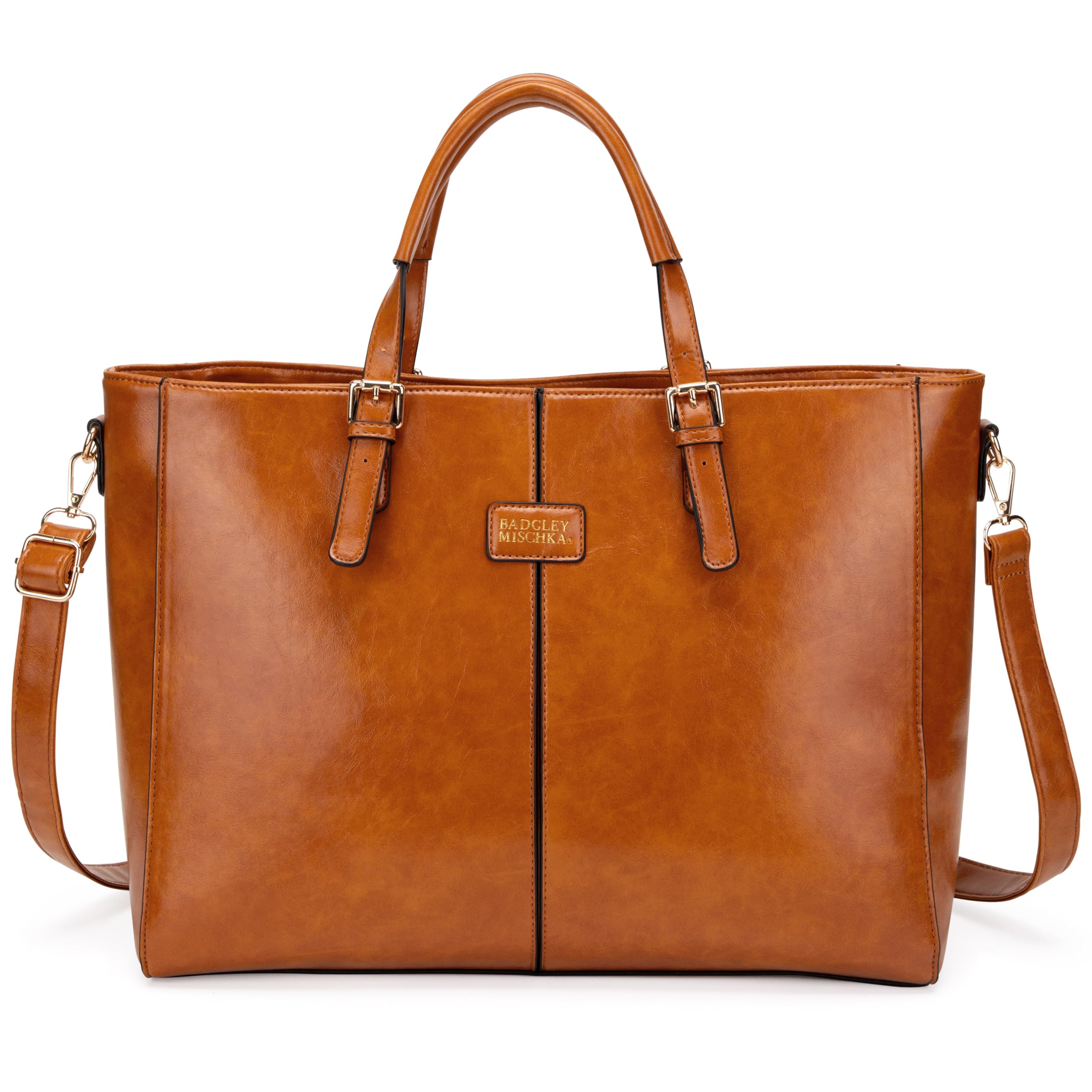Badgley Mischka Julia Vegan Leather Weekender Duffel Bag for Travel (Brown)