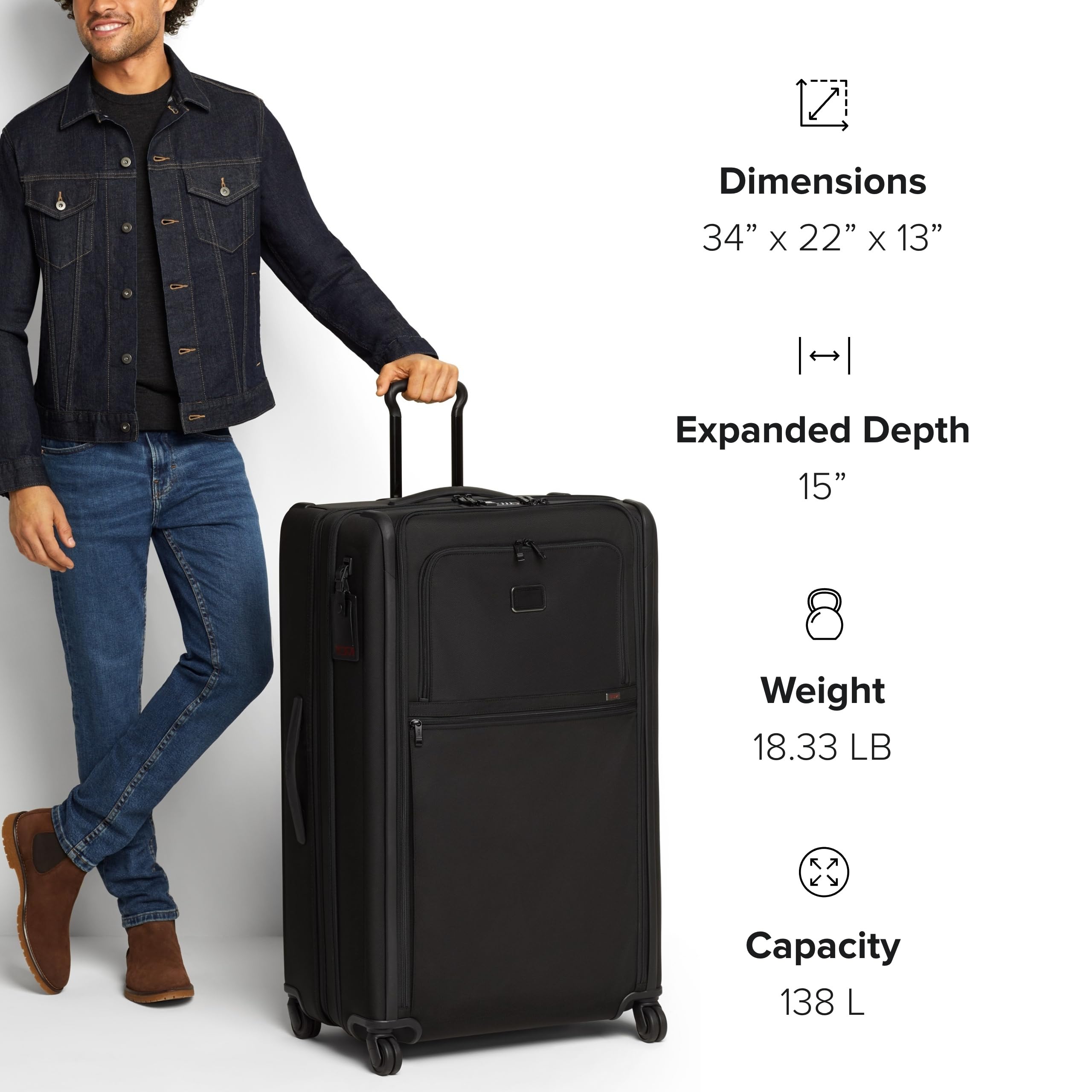 TUMI - Alpha Worldwide Trip Expandable 4-Wheeled Packing Case - Extra Large Design with Zip Expansion Checked Bag - Black