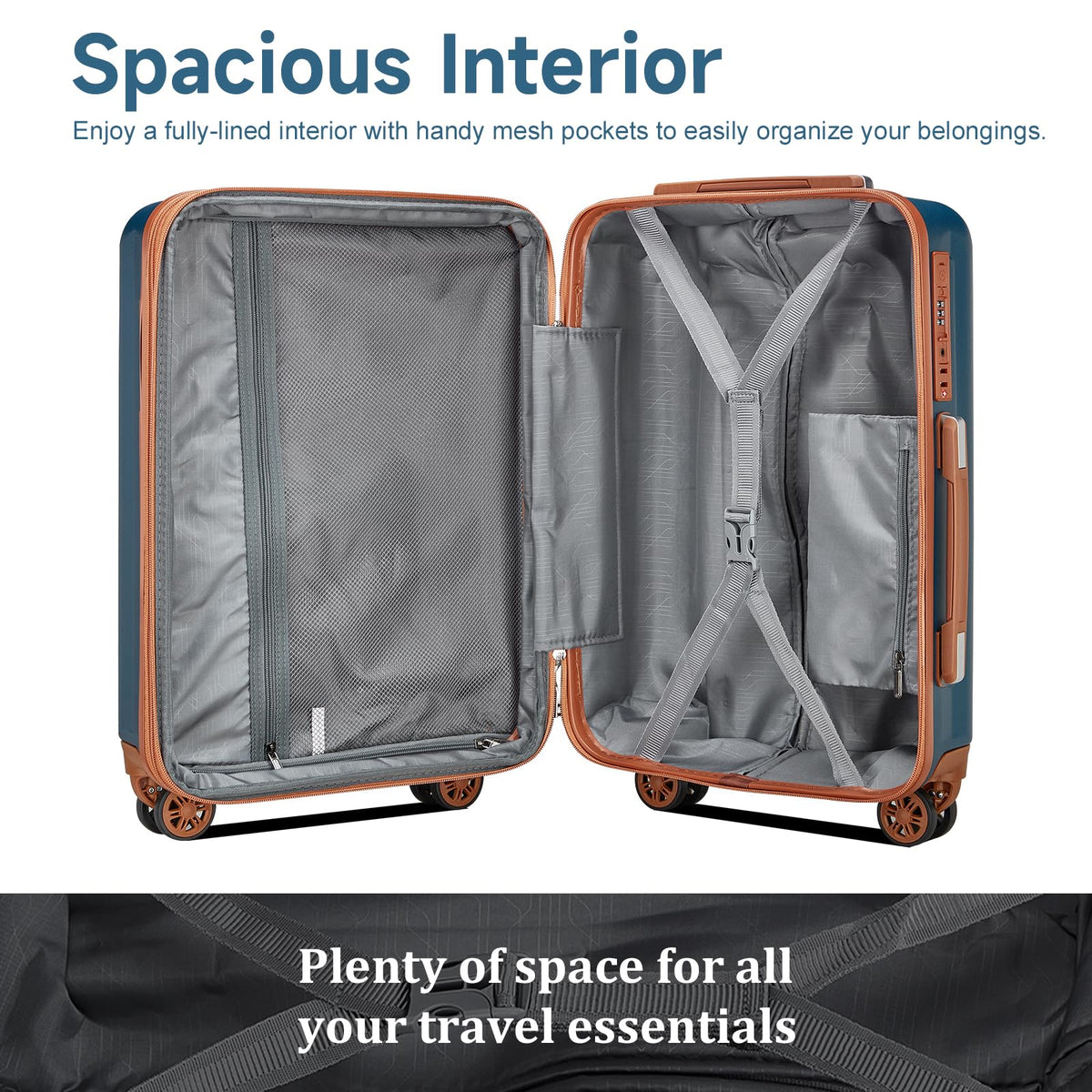 imiomo Carry on Luggage 18 Inch Suitcases with Wheels, Expandable with USB Port and Cup Holder, Hardside Travel Set with TSA Lock Blue