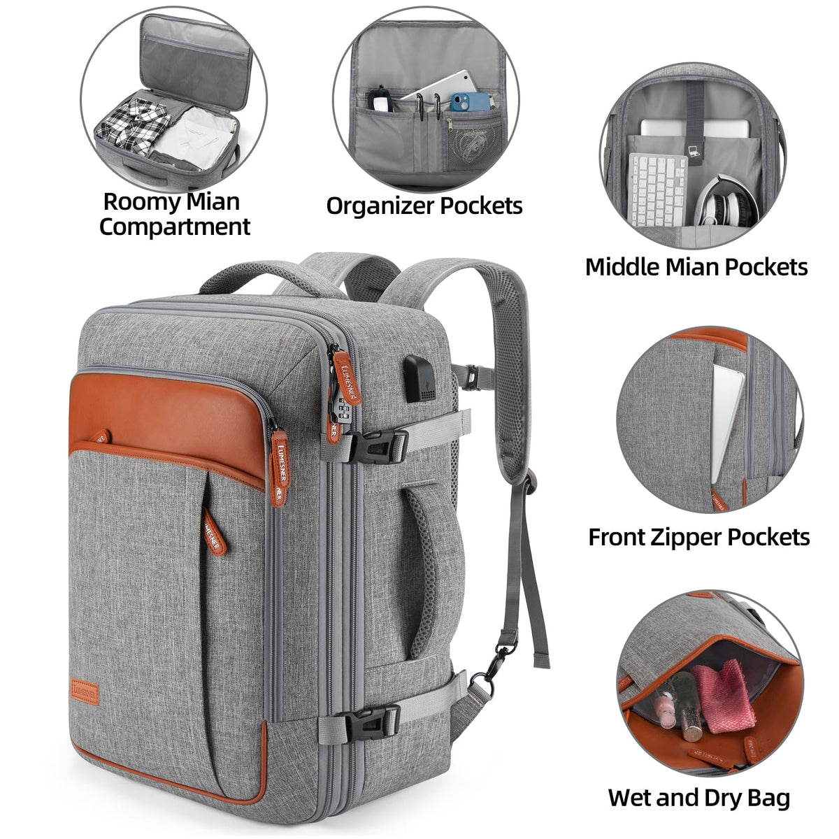 BAGPARKK Travel Laptop Backpack,42L Carry on Luggage, Flight Approved Expandable Backpack,Business Anti Theft Weekender Bags for Women Men, Water Resistant Expandable Backpacks With 4 Packing Cubes