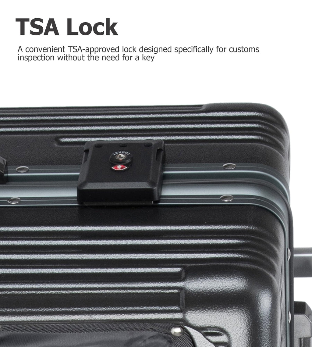 feilario Aluminium Frame PC Hard Shell Spinner Wheels Luggage,20.8"X15"X8.7 Airline Approved Built-In TSA lock Carry on Suitcase, with Cup Holder, USB Port, Phone Holder