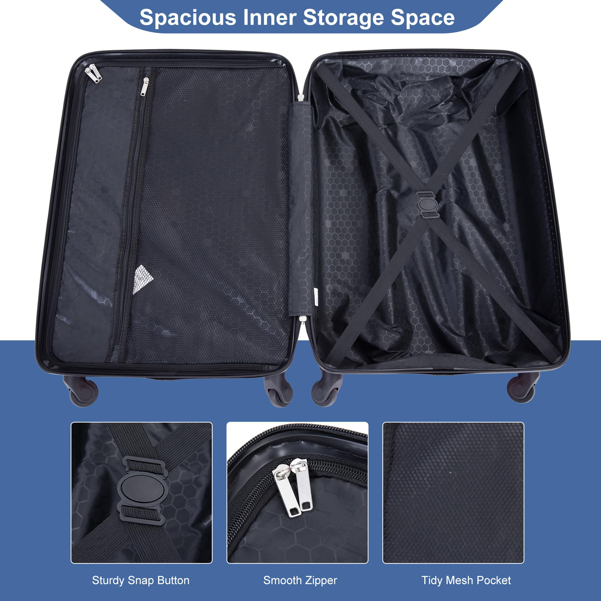 Travelhouse 4 Piece Luggage Sets, Hardshell ABS Suitcase Set with Wheels,Tsa Lock,Lightweight Hardside Travel Suitcases 16“20”24“28”