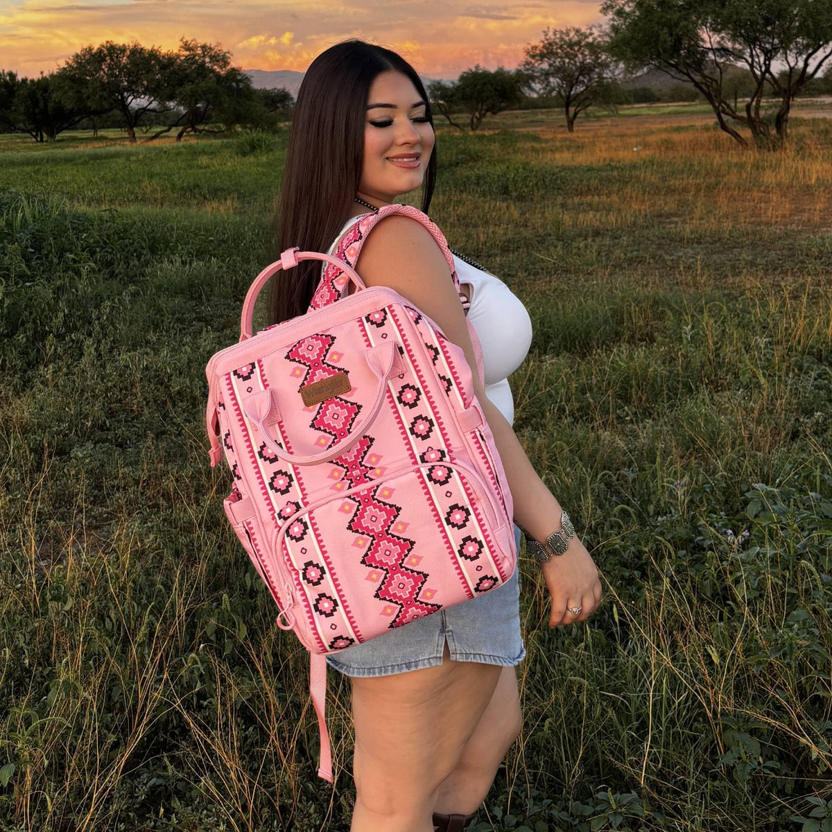 Montana West Wrangler Diaper Bag Backpack Aztec Travel Backpack Purses Western Multi-Function Baby Bags for Mom with Waterproof Insulated Pockets