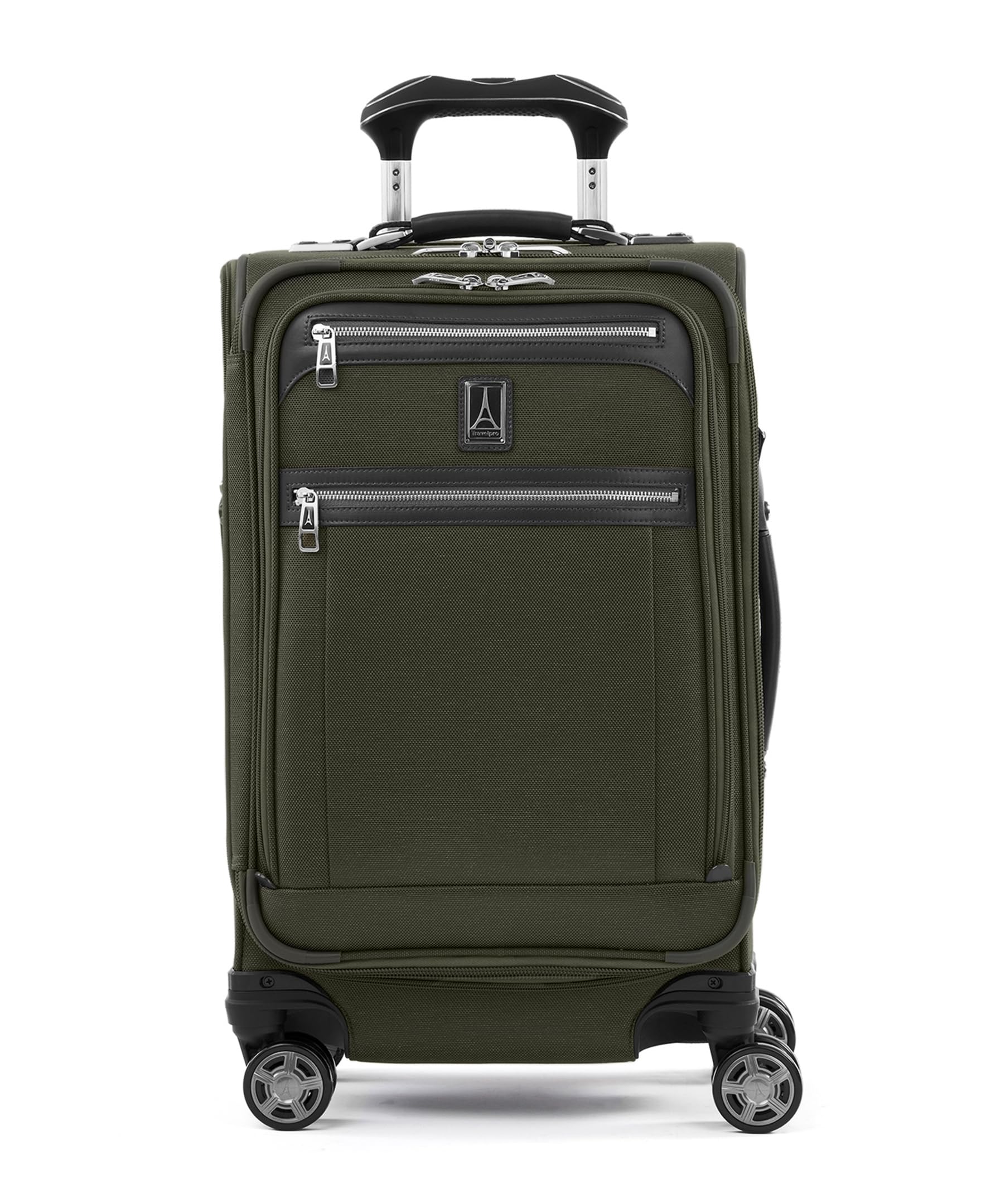 Travelpro Platinum Elite Softside Expandable Carry on Luggage, 8 Wheel Spinner Suitcase, USB Port, Suiter, Men and Women, Pilot Green, Carry On 21-Inch