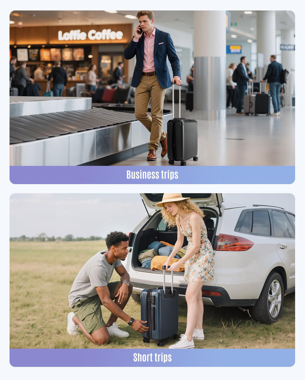 LIGHT FLIGHT Carry On Luggage 22x14x9 Airline Approved, Durable Hard Shell Carry On Suitcases with Wheels, Expandable Hardside Lightweight Travel Luggage with TSA Lock, Lilac