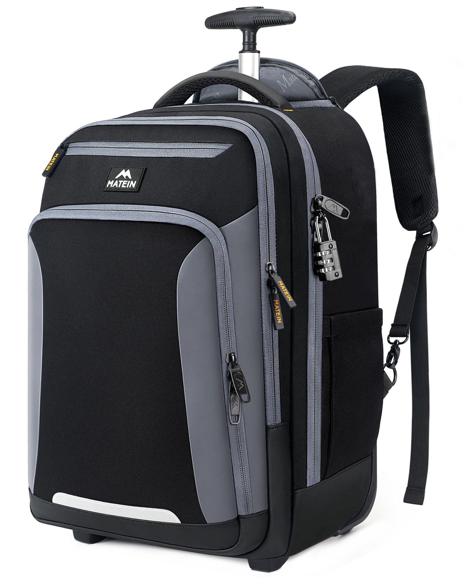MATEIN Rolling Backpack with Wheels, Flight Approved Anti Theft Rolling Bookbag Fits 17" Laptop, Roller Carry On Luggage Wheeled College School Suitcase Travel Bag for Men Women, Black