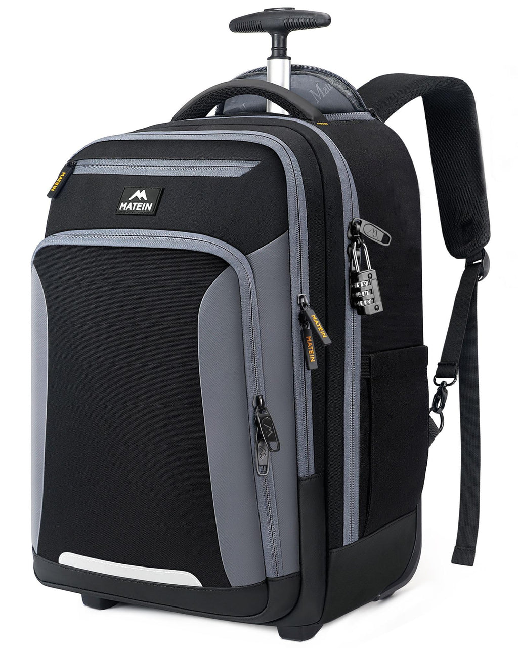 MATEIN Rolling Backpack with Wheels, Flight Approved Anti Theft Rolling Bookbag Fits 17" Laptop, Roller Carry On Luggage Wheeled College School Suitcase Travel Bag for Men Women, Black