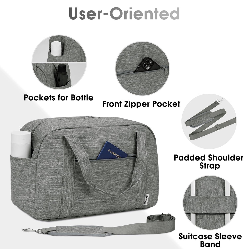 Narwey 18" Carry on Bag Underseat Luggage for Airplane Spirit Airlines Personal Item Bag Travel Duffel Bag Small Gym Bag Weekender Overnight Bag with Wet Pocket for Women and Men (Grey)