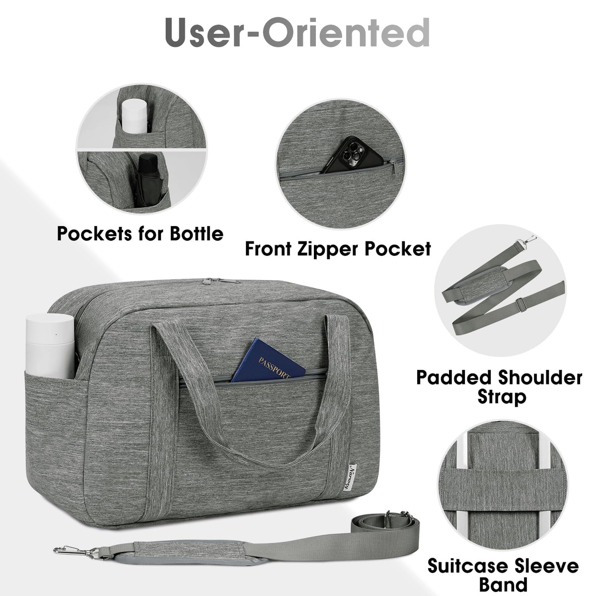 Narwey 18" Carry on Bag Underseat Luggage for Airplane Spirit Airlines Personal Item Bag Travel Duffel Bag Small Gym Bag Weekender Overnight Bag with Wet Pocket for Women and Men (Grey)