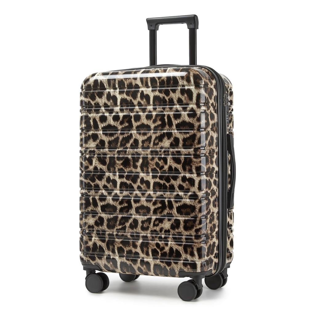 LARVENDER 28 Inch Checked Luggage with Spinner Wheels, PC+ABS Expandable Large Suitcases with Wheels, Travel Luggage sets for Women and Men, Cheetah