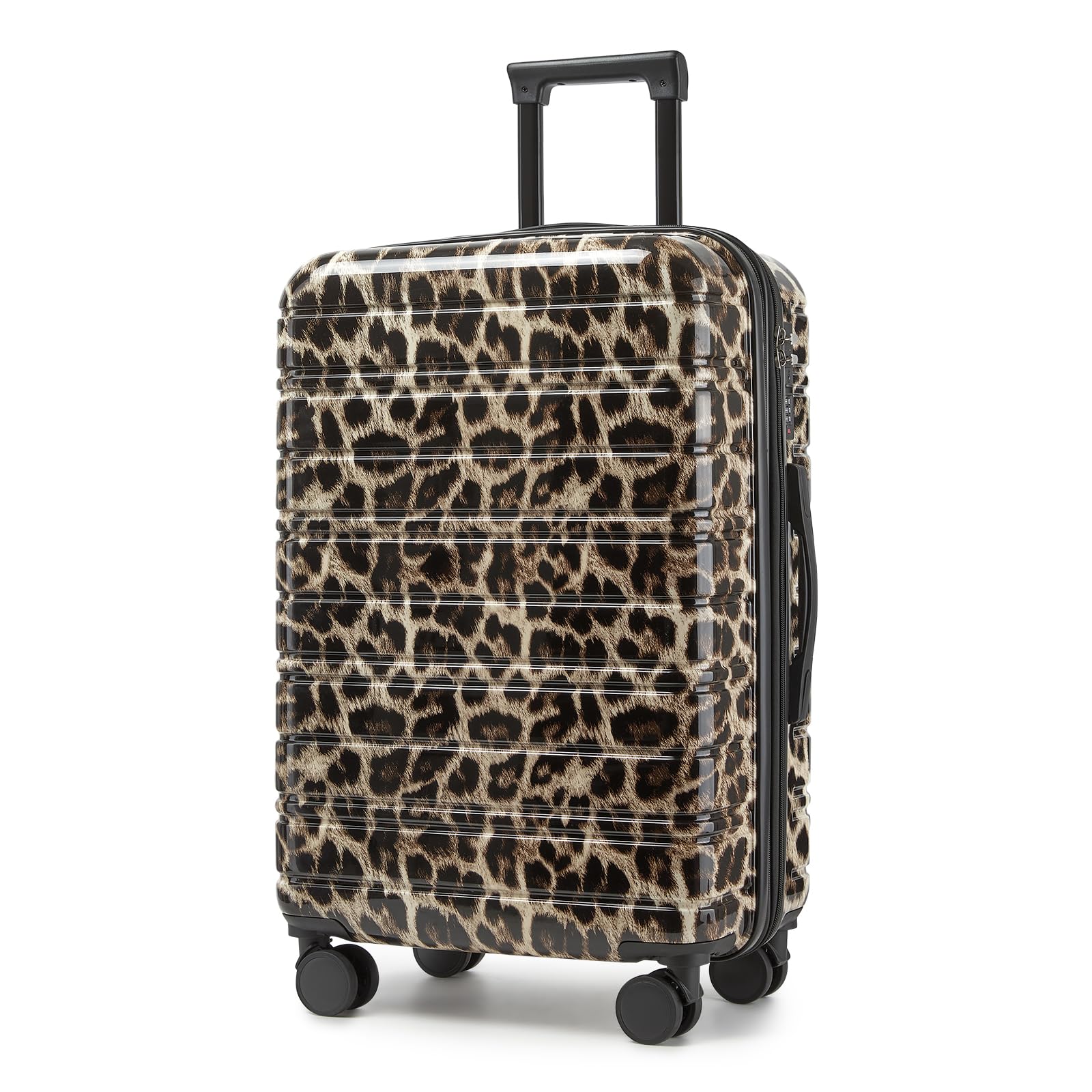 LARVENDER 28 Inch Checked Luggage with Spinner Wheels, PC+ABS Expandable Large Suitcases with Wheels, Travel Luggage sets for Women and Men, Cheetah
