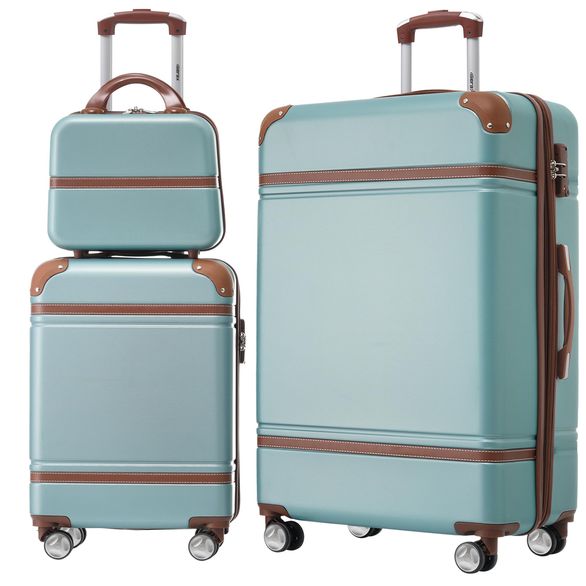 Merax Luggage Set, 2 Piece Luggage with Cosmetic Case, Vintage Hardcase Suitcase with Wheels, Expandable Luggage Airline Approved(Blue Green,20"+28")