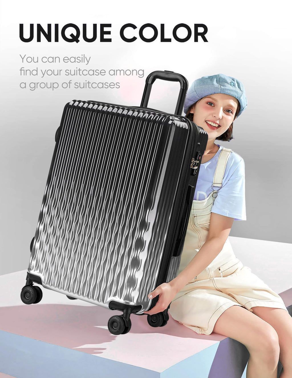 Comeria Checked 2 Sets 22 Inch/25 Inch Luggage, ABS+PC Hardshell Suitcase Lightweight Large Travel Luggage with Spinner Wheels & TSA Lock