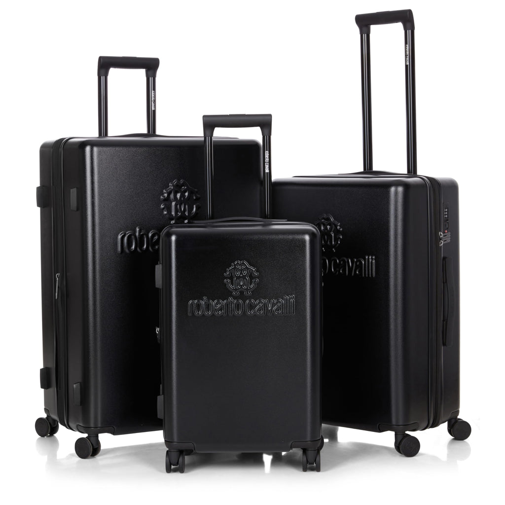 ROBERTO CAVALLI LOGO Luxury 3 Piece Luggage Set, Expandable Hard Shell Suitcases with 8 Spinner Wheels, Combination Lock Large Suitcase Set for Men and Women -Navy Blue