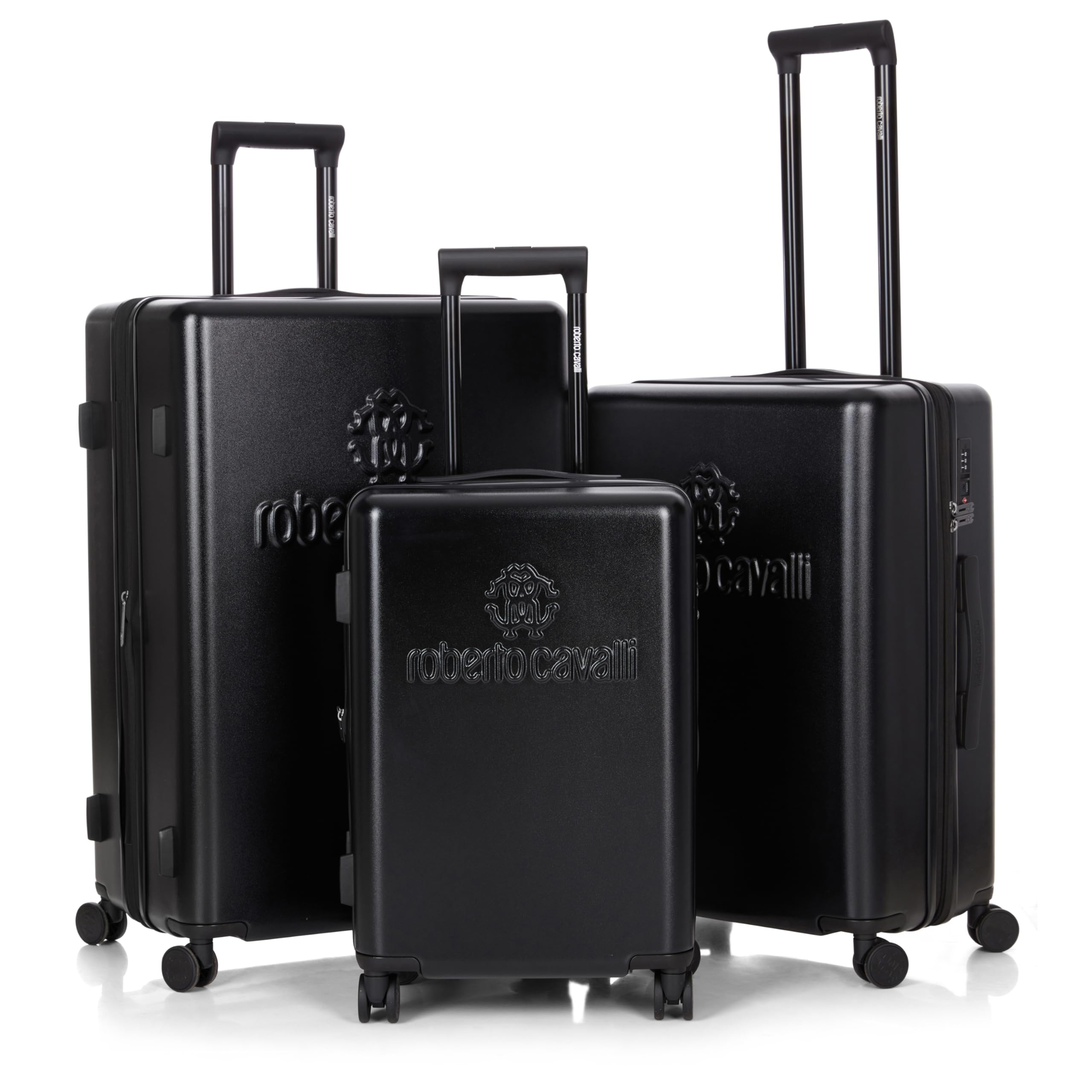 ROBERTO CAVALLI LOGO Luxury 3 Piece Luggage Set, Expandable Hard Shell Suitcases with 8 Spinner Wheels, Combination Lock Large Suitcase Set for Men and Women -Navy Blue