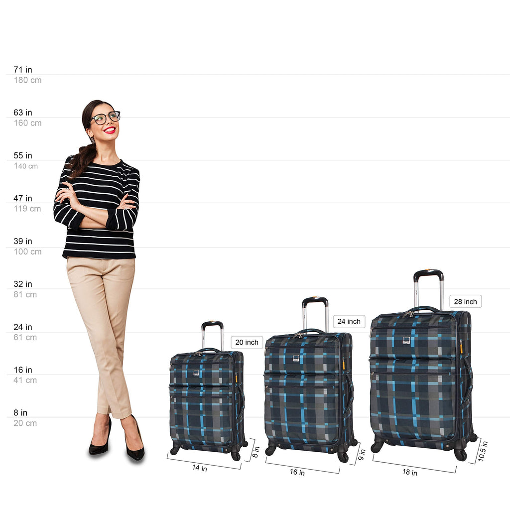 LUCAS Designer Luggage Collection - 3 Piece Softside Expandable Ultra Lightweight Spinner Suitcase Set - Travel Set includes 20 Inch Carry On, 24 Inch & 28 Inch Checked Suitcases (Old School Navy)