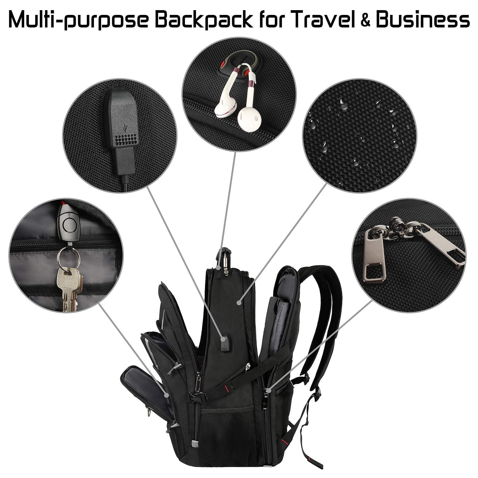 18.4 Laptop Backpack for Men, 55L-60L Extra Large Gaming Laptops Backpack with USB Charger Port, TSA Friendly Flight Approved RFID Anti-theft Pocket, Water Resistant Suiltable for Travel Business Work