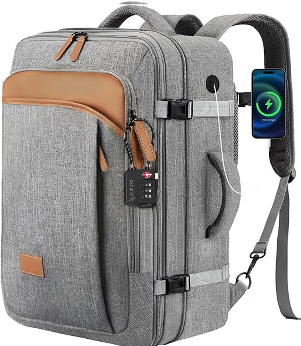 LUGGEX Travel Backpack 40L + TSA Cable Lock Bundle, Carry On Laptop Bag(Grey)