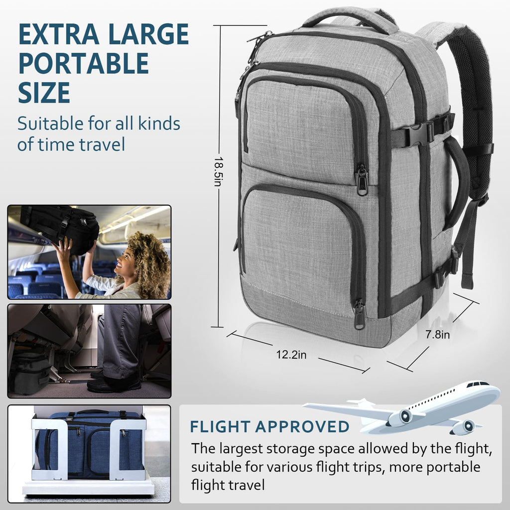 Dinictis Travel Backpack Carry on Flight Approved, Backpack Suitcase for Travel, Personal Item Travel Bag fits 17 inch Laptop- Grey