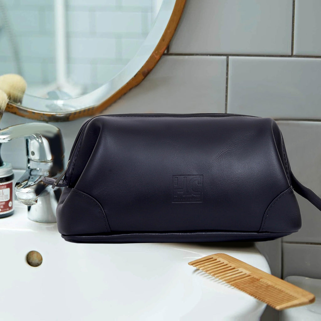 HLC Leather Toiletry Bag for Men Best Gift Premium Genuine Dopp Kit Shaving Kit Organizer Travel Kit Pouch Bag 10 inch Size (Black)