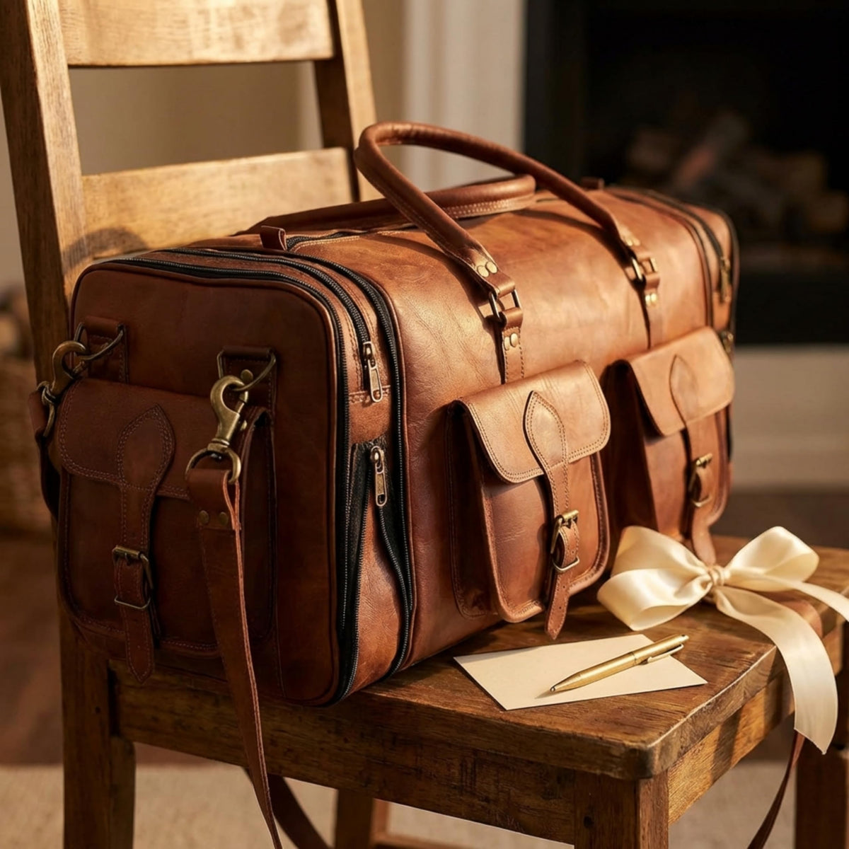 Leather Handmade Vintage Travel Luggage 32 Inch Leather Duffle Bag for Men and Women Gym Sports Bags Weekender Travel Overnight Carry On Duffel Bag Gift For Men (34 inch)