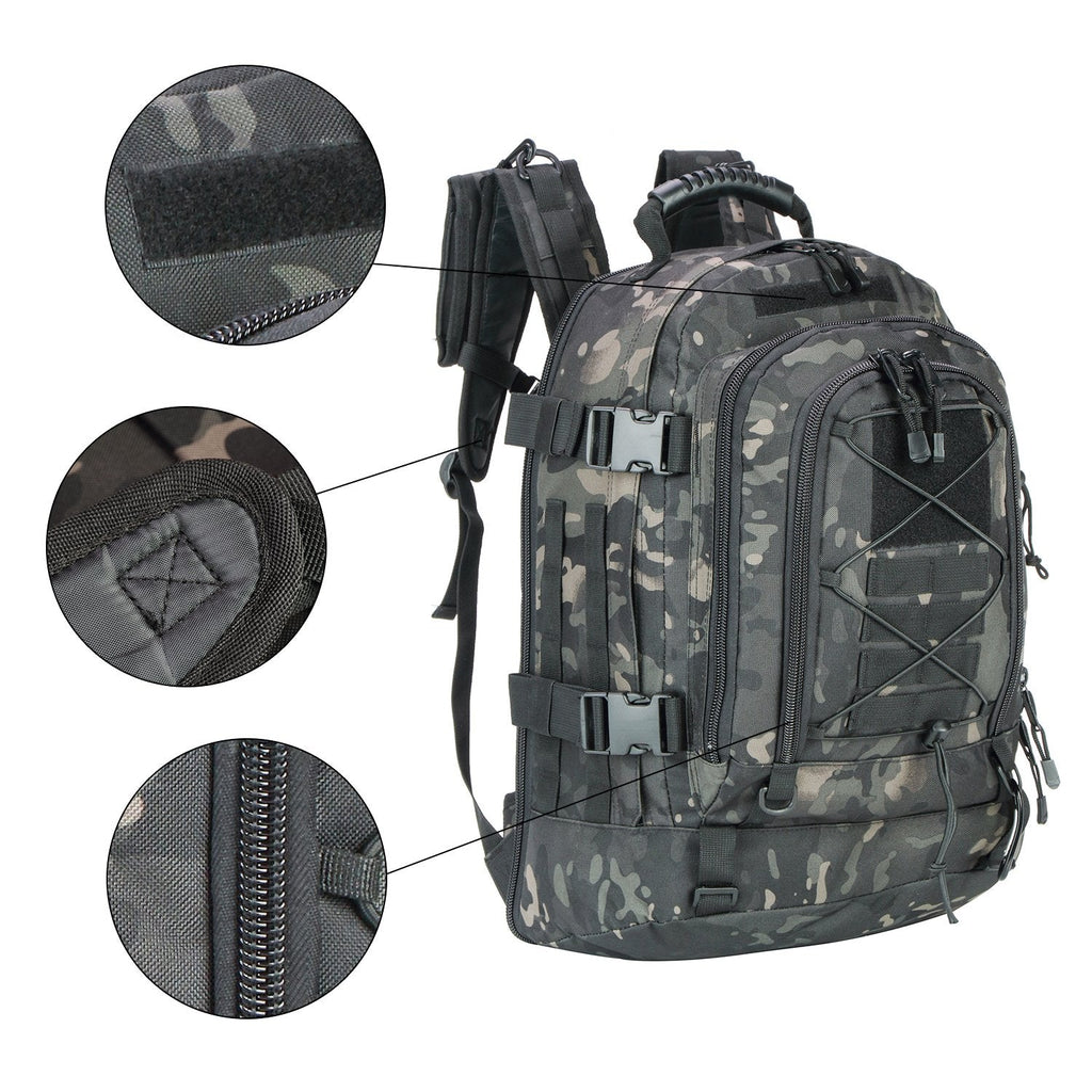Military Expandable Travel Backpack Tactical Waterproof Work Backpack for Men(black-multicam)