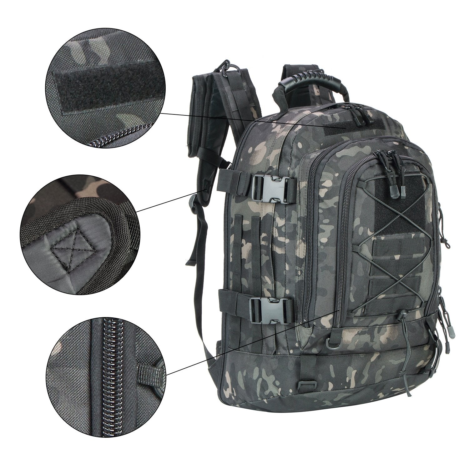 Military Expandable Travel Backpack Tactical Waterproof Work Backpack for Men(black-multicam)