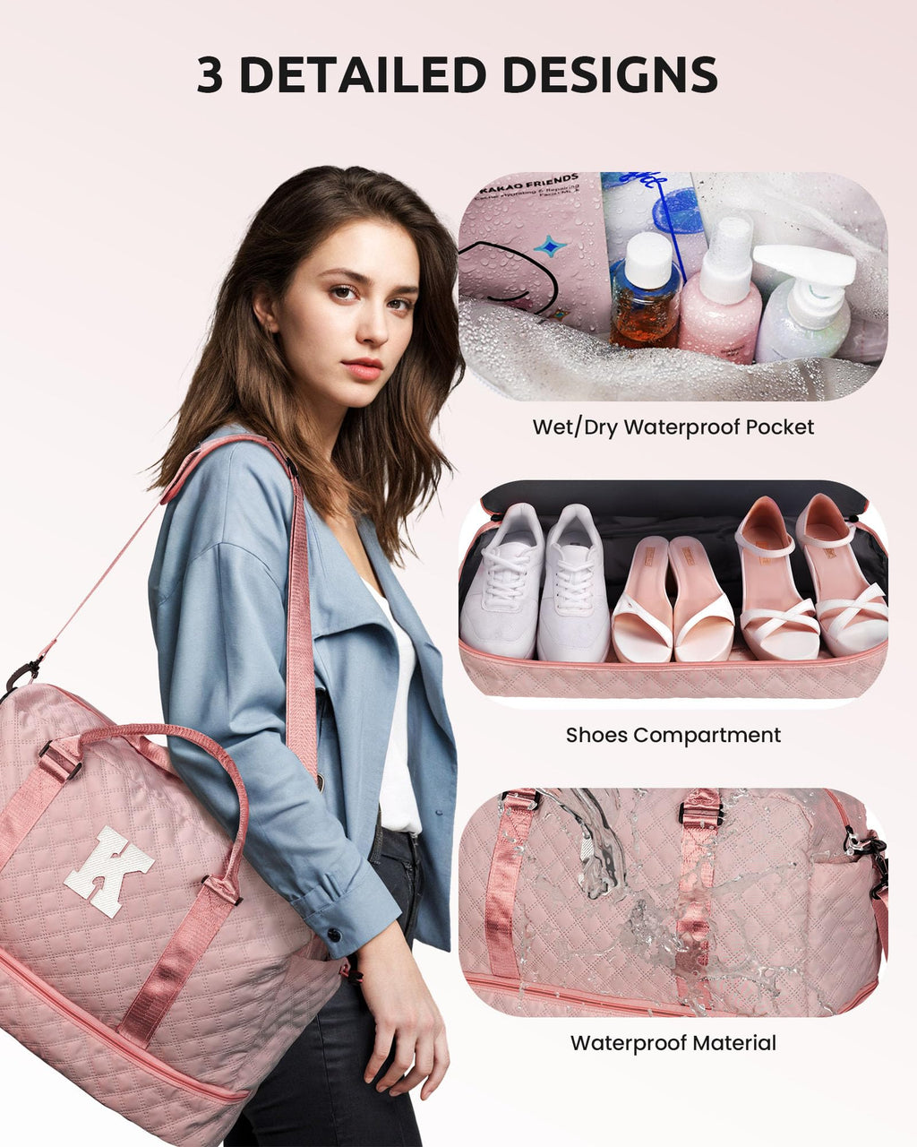 Vogewood Easter Basket Gifts for Women Gift-Birthday Gifts, Initial Duffle Bags with Shoe Compartment, Girls Weekender Bag, Overnight Bag for Women, Travel Bag with Makeup Pouch Gift for Mom(Letter A)