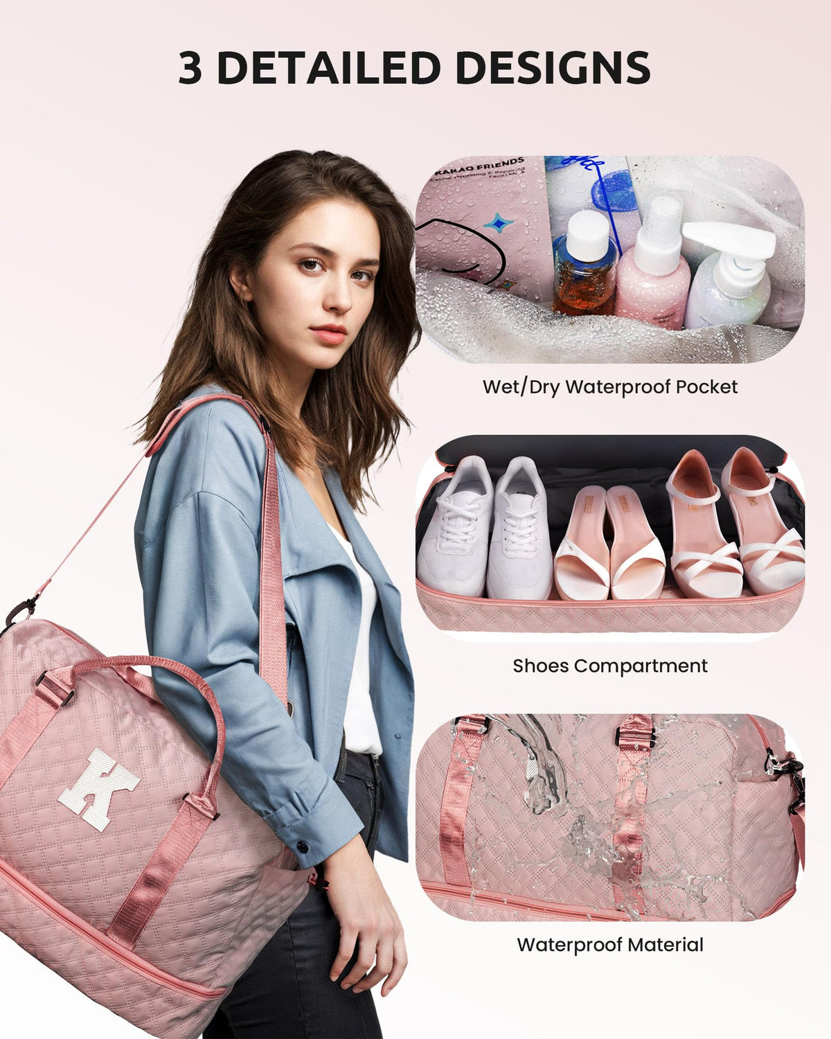 Vogewood Easter Basket Gifts for Women Gift-Birthday Gifts, Initial Duffle Bags with Shoe Compartment, Girls Weekender Bag, Overnight Bag for Women, Travel Bag with Makeup Pouch Gift for Mom(Letter A)
