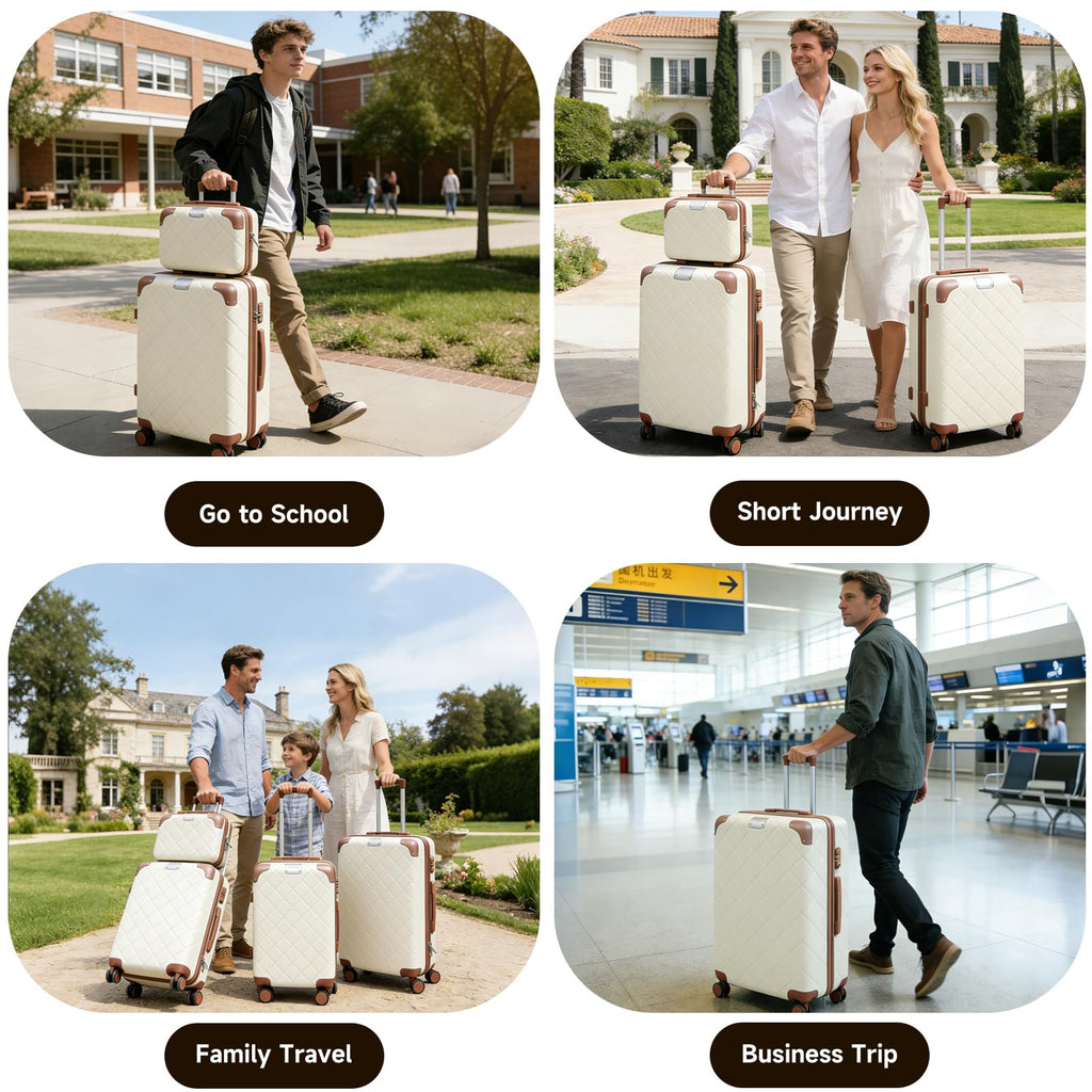 Voytra Lightweight Carry on Luggage 22x14x9 Airline Approved Suitcases with Wheels YKK Zipper TSA Lock, 2 Piece Luggage Set for Weekend Getaways & Travel Business (14/20 Beige)