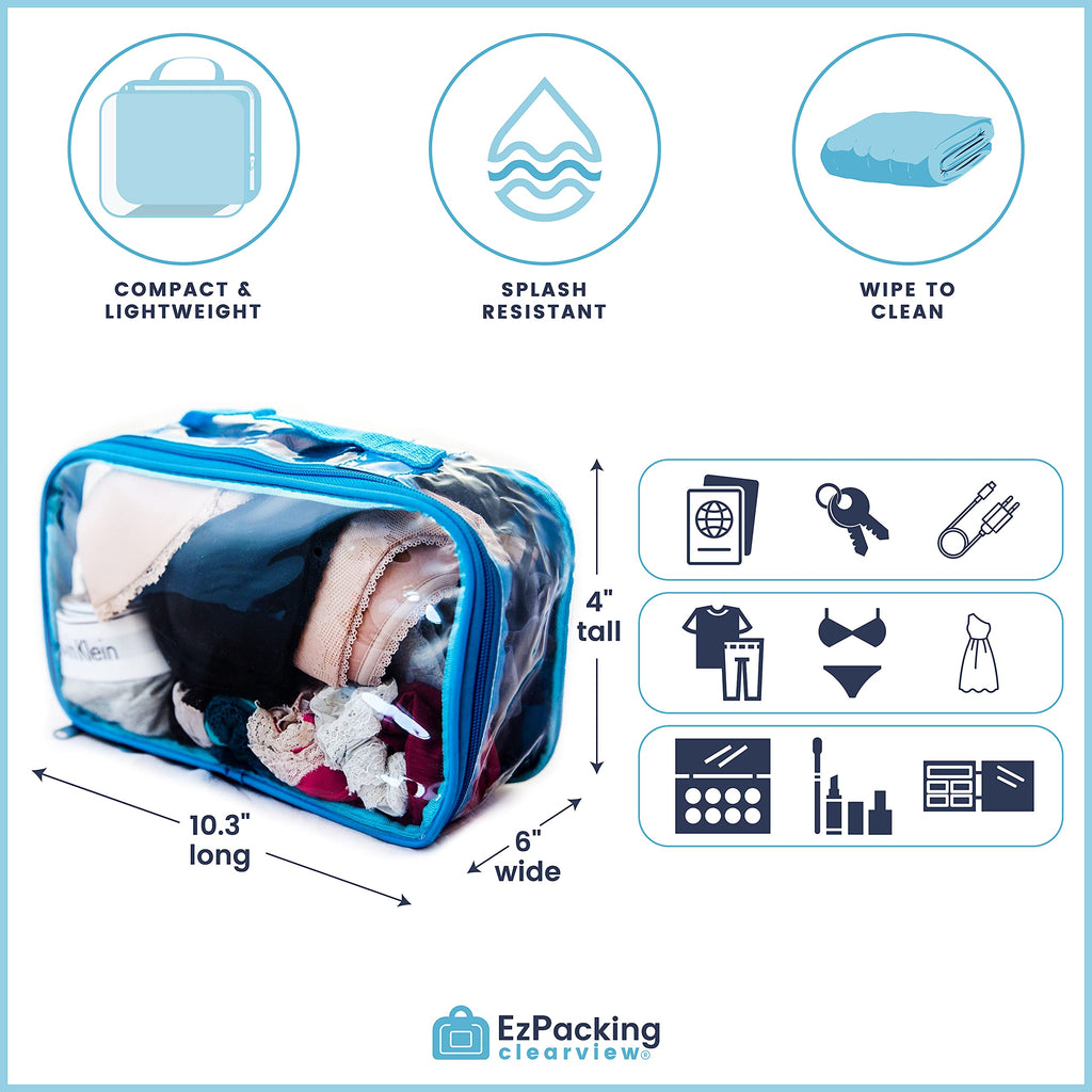 Small Clear Travel Packing Cube/See Through PVC Plastic Pouch for Carry On Suitcase, Backpack or Diaper Bag/Transparent Multipurpose Accessories, Makeup & Underwear Organizer w/Handle (Turquoise)