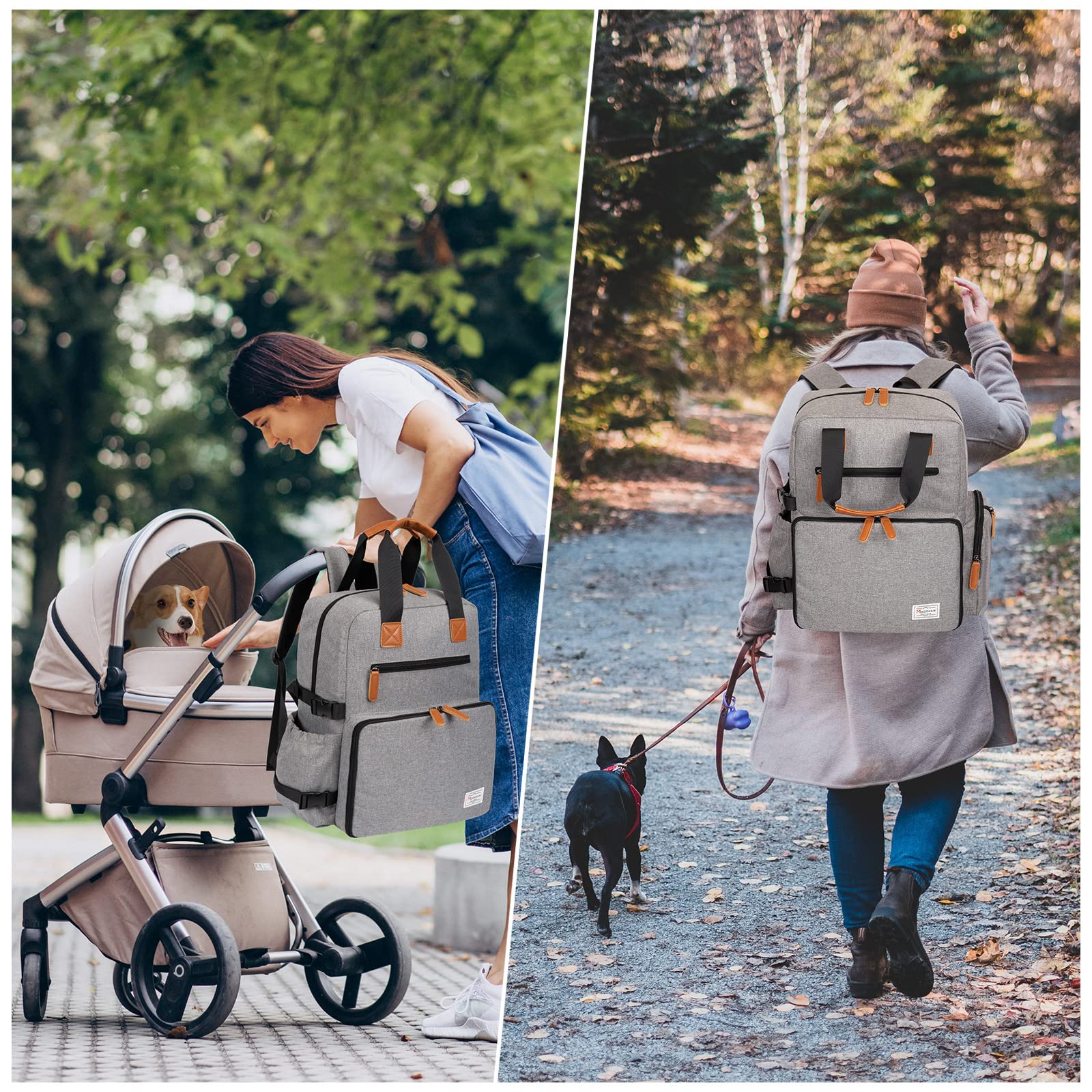 Modoker Dog Travel Bag, Airline Approved Backpack for Pet Accessories Organizer, Tote Weekend Bag with 2 Food Storage Containers, 2 Collapsible Dog Bowls, 1 Pet Mat, Grey