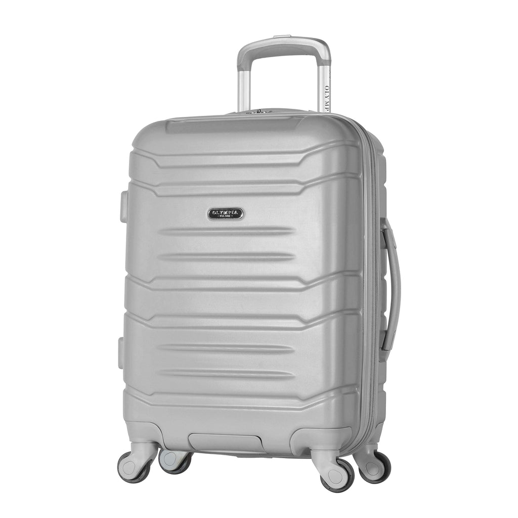 Olympia U.S.A. Denmark 21" Carry-On Suitcase - Lightweight Hardside Luggage, Expandable 30%, 4 Spinner Wheels, Utility Hook & Hidden Laptop Compartment (Silver)