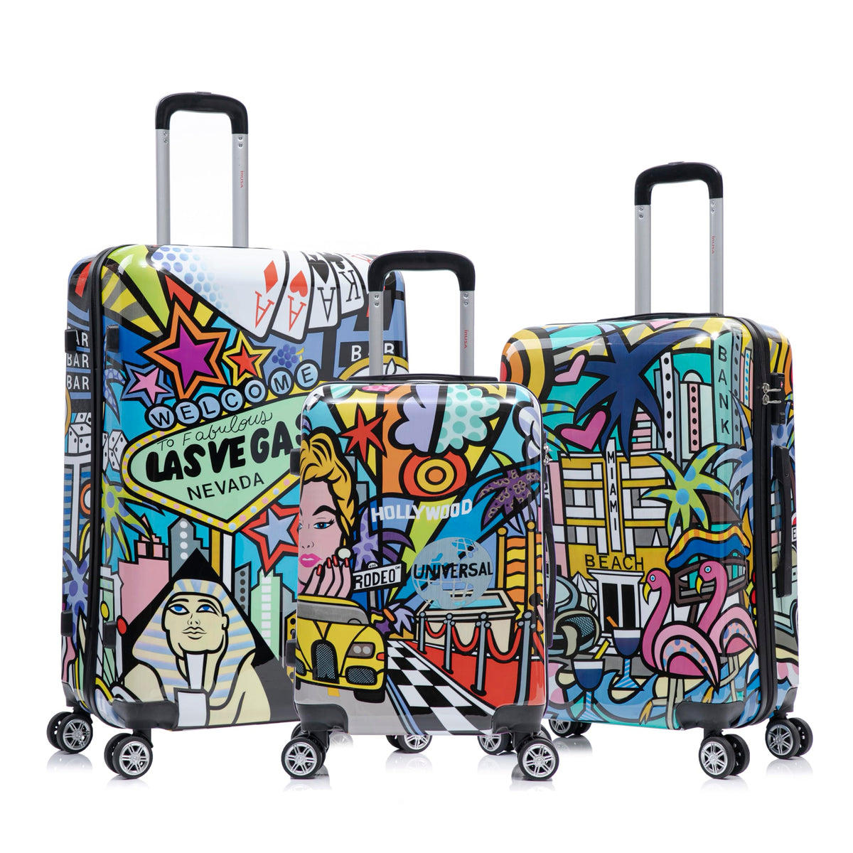 InUSA Cities Print Luggage with Spinner Wheels | Durable Lightweight Hardside Suitcase | Travel Bag with Handle and Trolley | (20in, 24in, 28in) 3 Piece Set